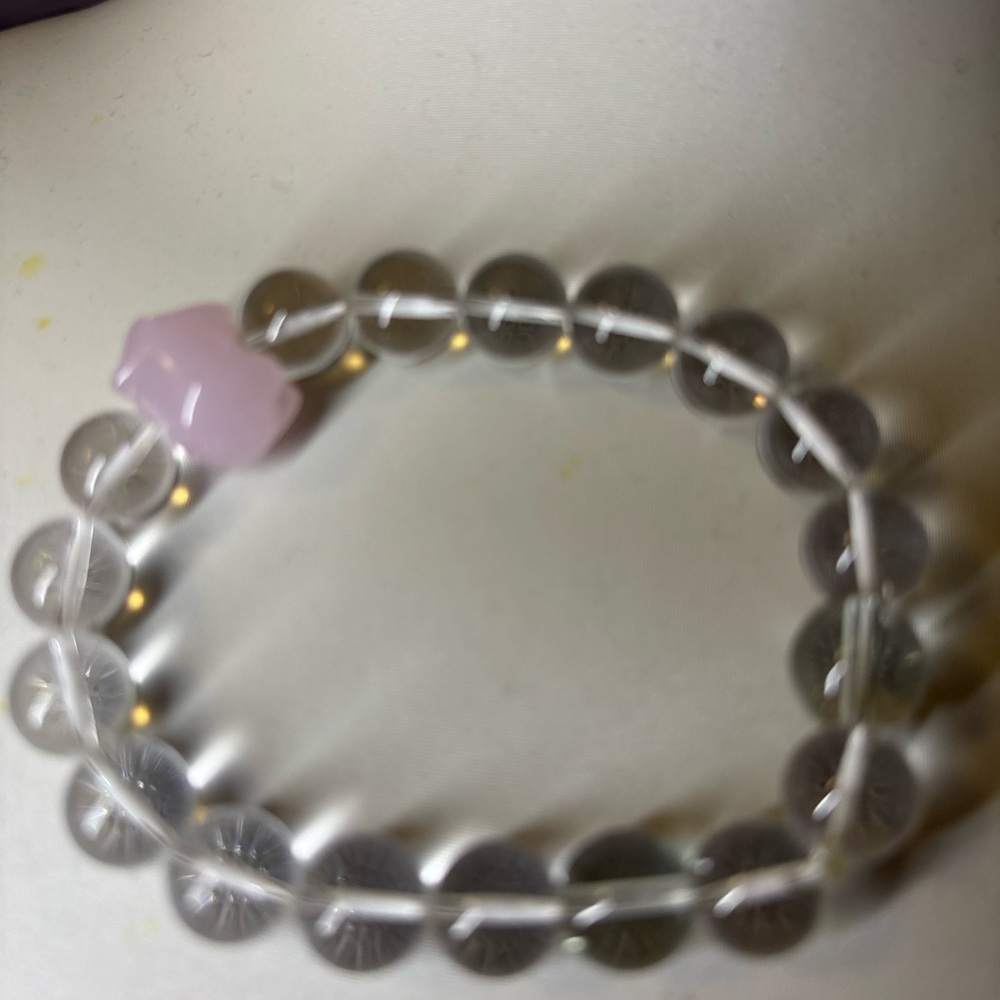 Elegant Unknown clear glass  and Pink quartz piggy Beaded Bracelet